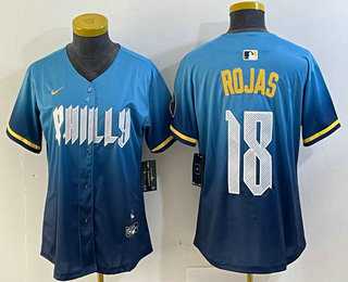 Womens Philadelphia Phillies #18 Johan Rojas Blue 2024 City Connect Limited Stitched Jersey
